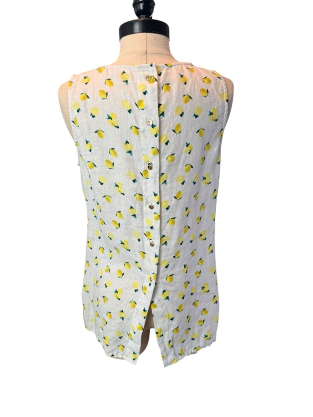 Cynthia Rowley Linen Lemon Print Sleeveless Top Summer Blouse S Farmhouse - Picture 3 of 7